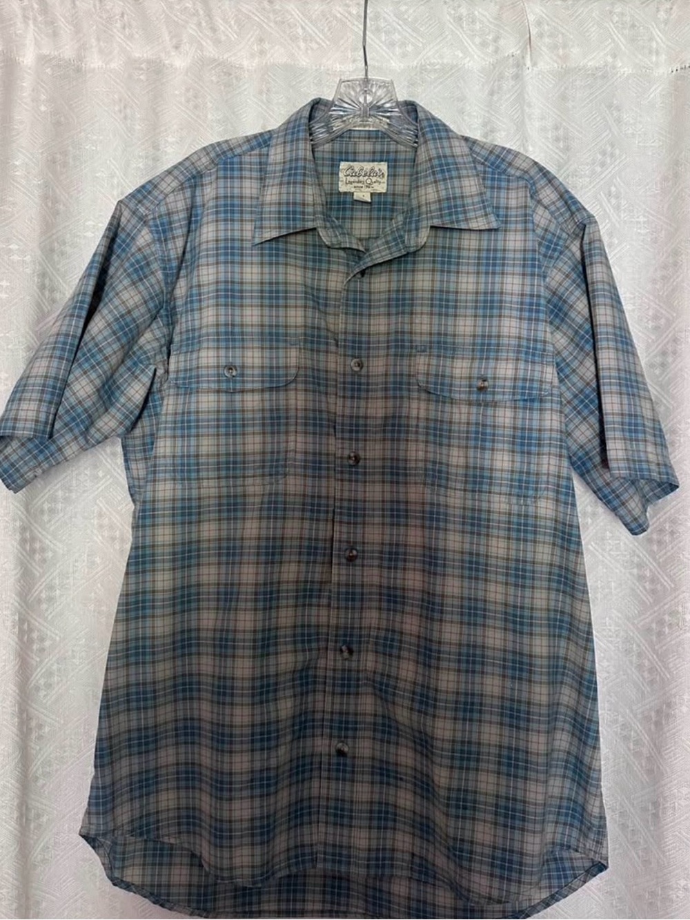 Cabela's Blue Plaid Short-Sleeve Button-Down Shirt